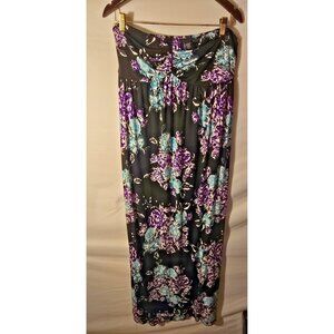 Torrid Maxi Dress Strapless Purple Black Floral Long Womens Plus Size 1 1X